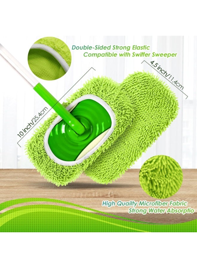 LYNLYN 3-Pack Reusable Microfiber Mop Pads Compatible with Swiffer Sweeper, Wet and Dry Refills for Hardwood and Floor Cleaning (Handle Not Included, Green) - Image 2